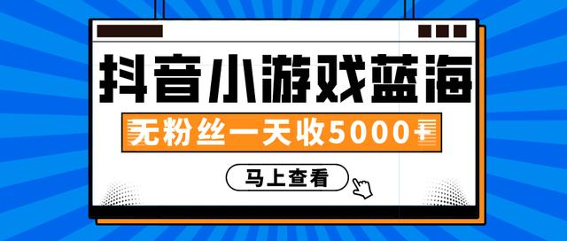赚钱计划：抖音小游戏蓝海项目，无粉丝一天收入5000+-创业资源库