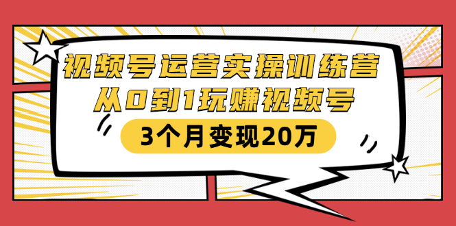 视频号运营实操训练营：从0到1玩赚视频号，3个月变现20万-创业资源库