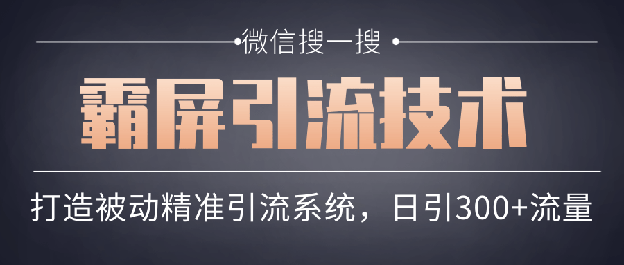 微信搜一搜霸屏引流技术，打造被动精准引流系统，轻松日引300+流量-创业资源库