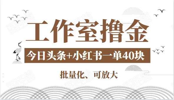 工作室撸金二件套：撸今日头条原创收益+小红书一单利润40块项目-创业资源库
