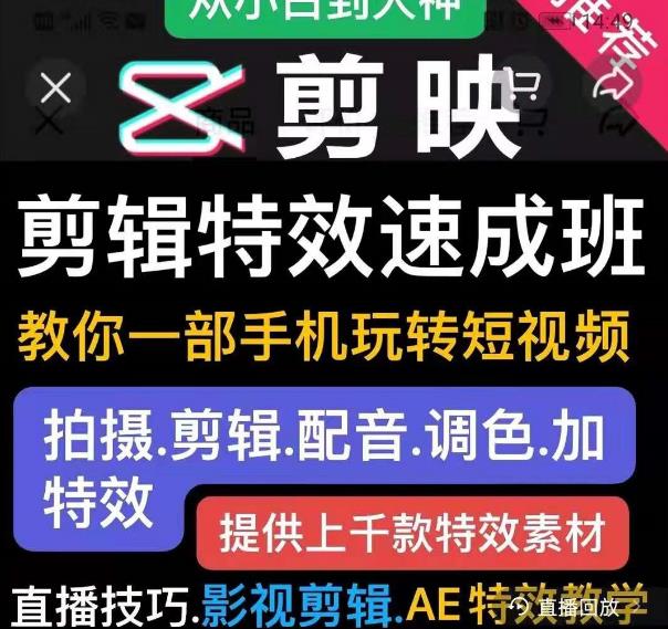 剪映剪辑特效速成班：教你一部手机玩转短视频，提供上千款特效素材-创业资源库