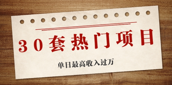 30套热门项目：单日最高收入过万 (网赚项目、朋友圈、涨粉套路、抖音、快手)等-创业资源库