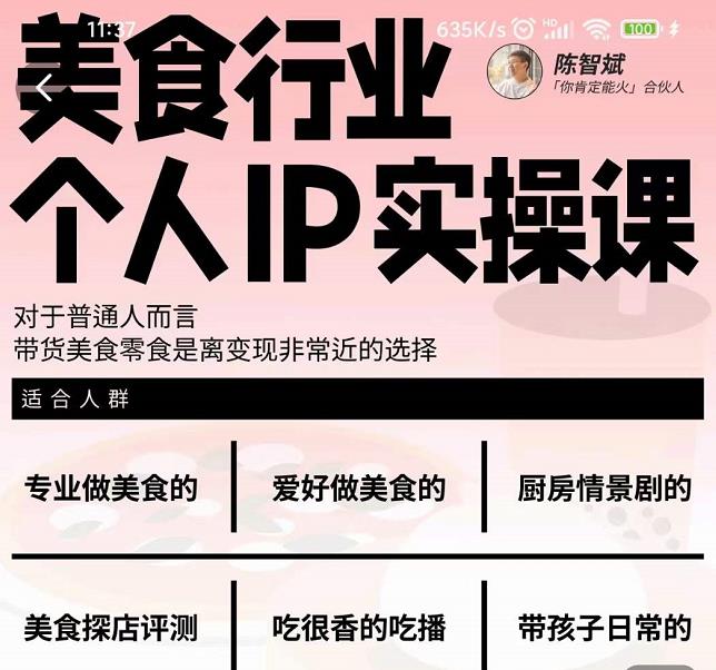 美食行业个人IP实操课，对于普通人而言，带货美食零食是离变现非常近的选择-创业资源库