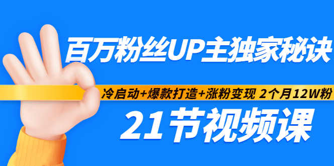 百万粉丝UP主独家秘诀：冷启动+爆款打造+涨粉变现2个月12W粉（21节视频课)-创业资源库