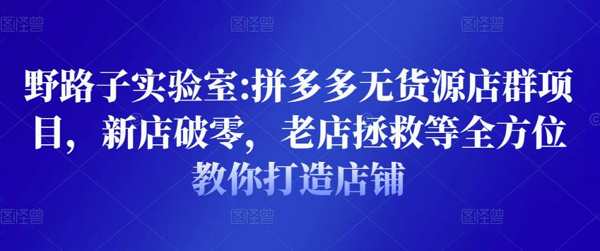 野路子实验室:拼多多无货源店群项目，新店破零，老店拯救等全方位教你打造店铺-创业资源库