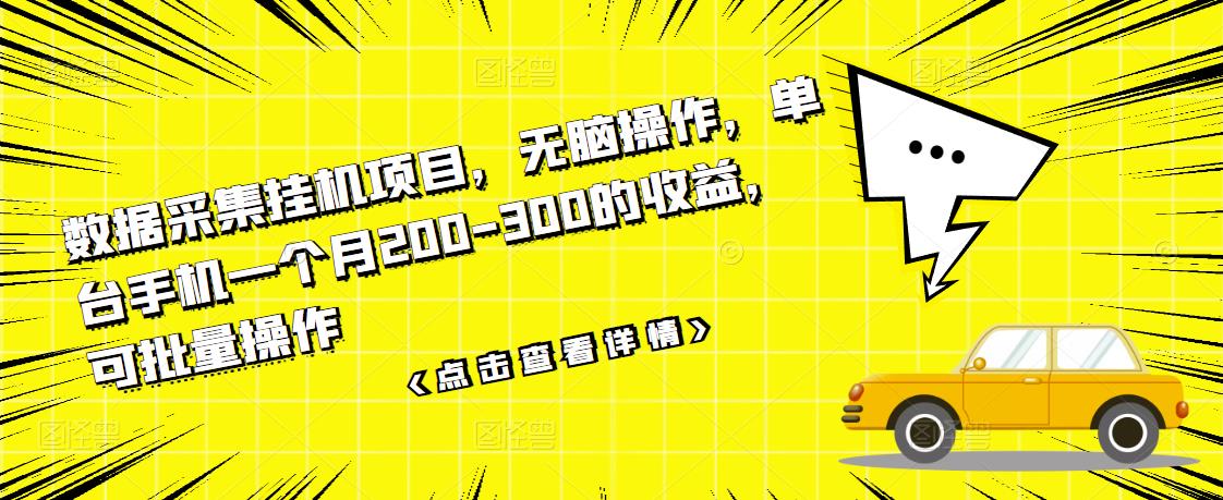 数据采集挂机项目，无脑操作，单台手机一个月200-300的收益，可批量操作-创业资源库