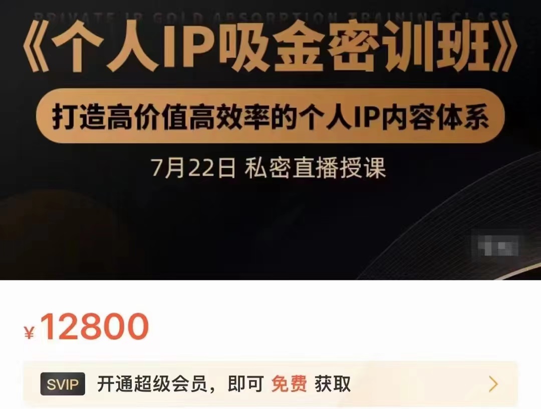 个人IP吸金密训班，打造高价值高效率的个人IP内容体系（价值12800元）-创业资源库