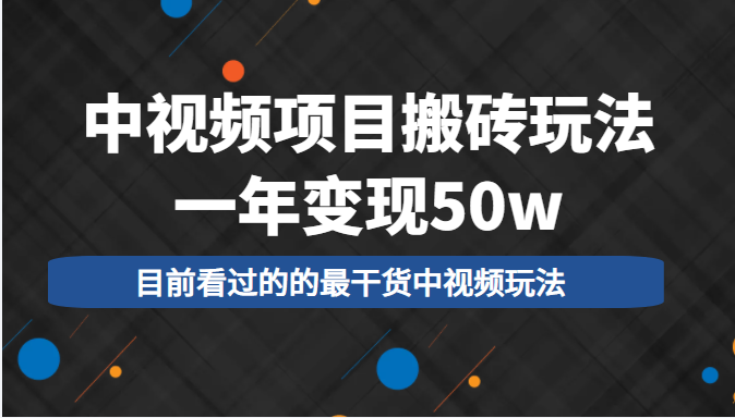 中视频项目搬砖玩法，一年变现50w，目前看过的的最干货中视频玩法-创业资源库