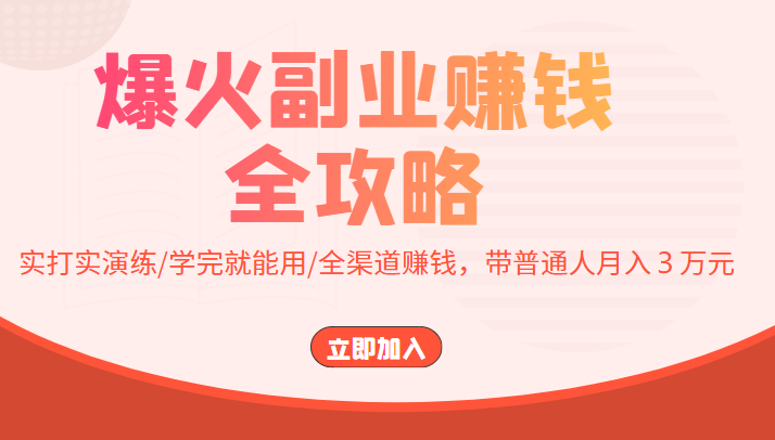 爆火副业赚钱全攻略：实打实演练/学完就能用/全渠道赚钱，带普通人月入３万元-创业资源库