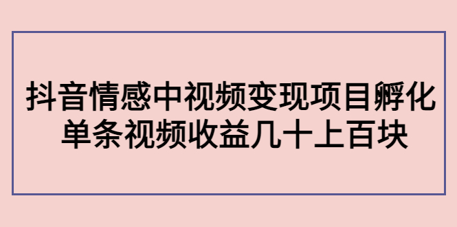 副业孵化营第5期：抖音情感中视频变现项目孵化 单条视频收益几十上百-创业资源库