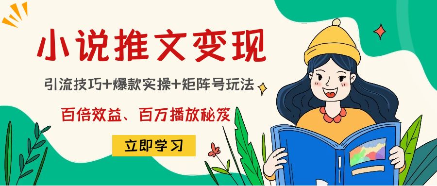小说推文训练营：引流技巧+爆款实操+矩阵号玩法，百倍效益、百万播放秘笈-创业资源库