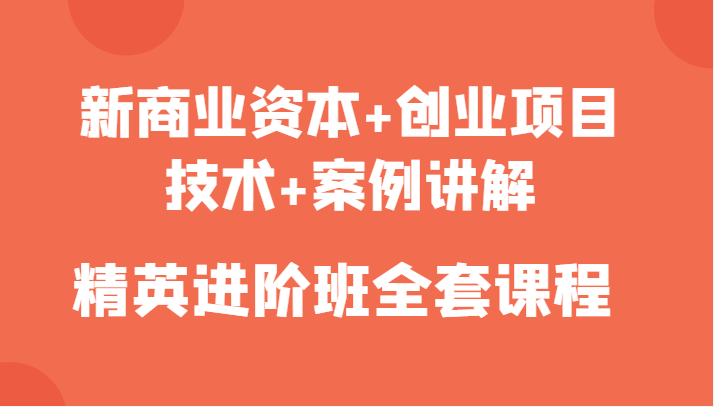 新商业资本+创业项目，技术+案例讲解，精英进阶班全套课程-创业资源库