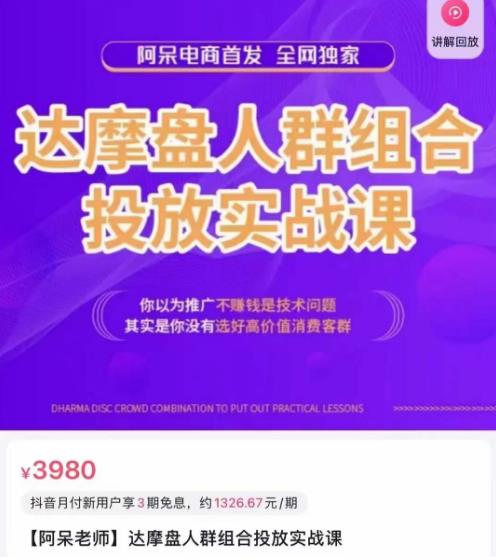 阿呆电商·达摩盘人群组合投放实战课，你以为推广不赚钱是技术问题，其实是你没有选好高价值消费客群-创业资源库