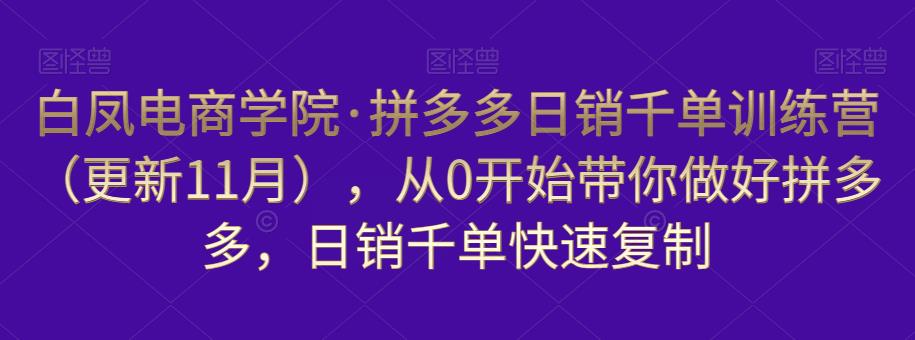 白凤电商学院·拼多多日销千单训练营，从0开始带你做好拼多多，日销千单快速复制（更新知2023年3月）-创业资源库