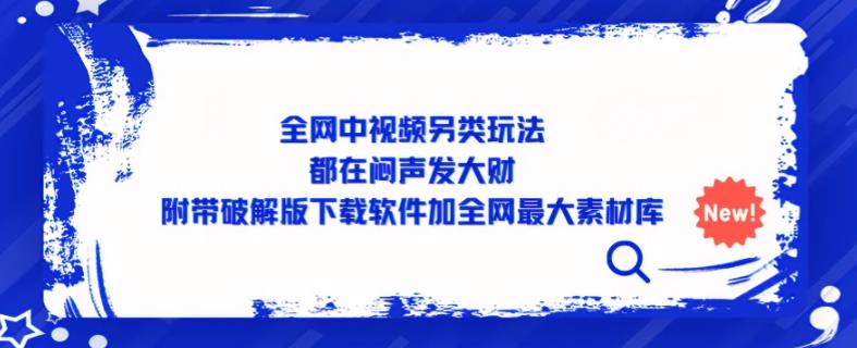 全网中视频另类玩法，都在闷声发大财，附带破解版下载软件加全网最大素材库-创业资源库