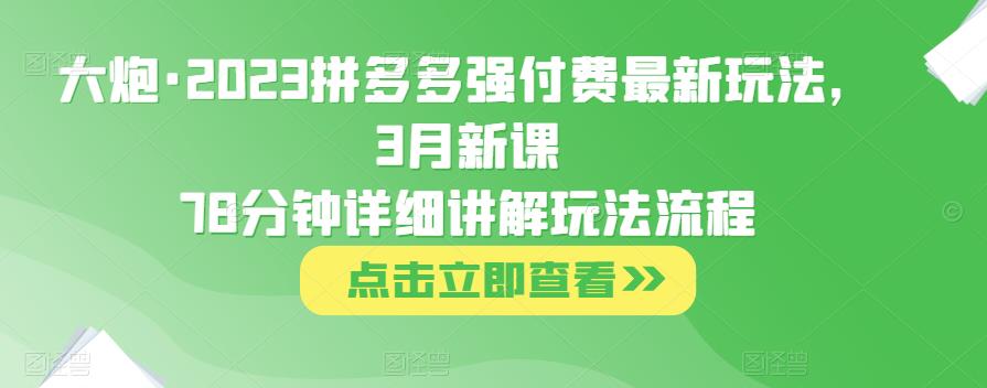 大炮·2023拼多多强付费最新玩法，3月新课​78分钟详细讲解玩法流程-创业资源库