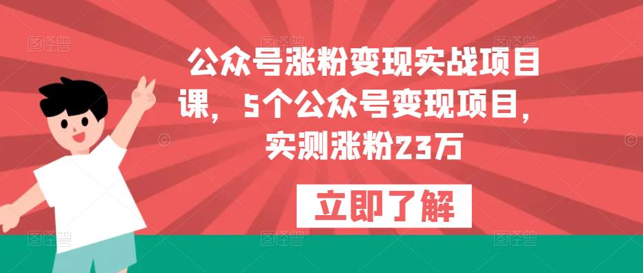 公众号涨粉变现实战项目课，5个公众号变现项目，实测涨粉23万-创业资源库