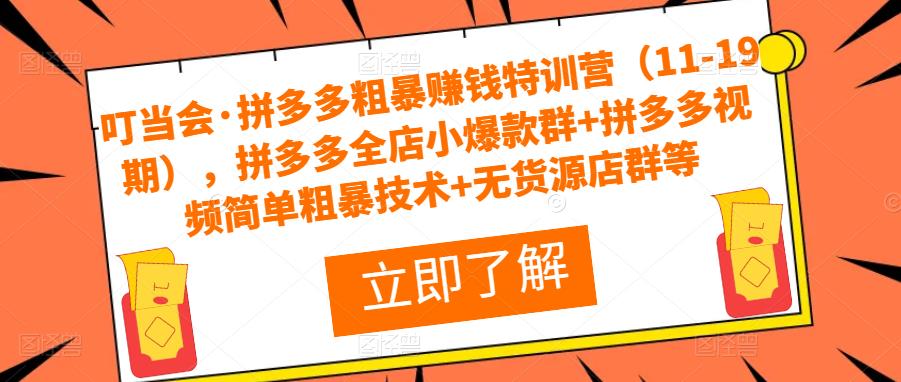 叮当会·拼多多粗暴赚钱特训营（11-19期），拼多多全店小爆款群+拼多多视频简单粗暴技术+无货源店群等-创业资源库