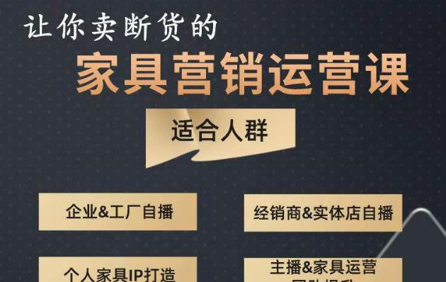 让你卖断货的家具营销运营课，打造高销量家具账号（短视频+直播+人物IP）-创业资源库