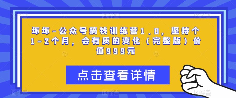 坏坏-公众号搞钱训练营1.0，坚持个1-2个月，会有质的变化（完整版）价值999元-创业资源库