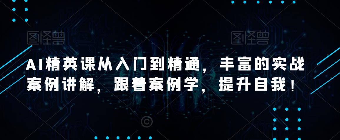 AI精英课从入门到精通，丰富的实战案例讲解，跟着案例学，提升自我！-创业资源库