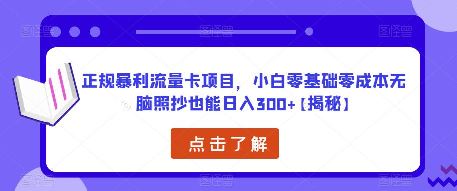 正规暴利流量卡项目，小白零基础零成本无脑照抄也能日入300+【揭秘】-创业资源库