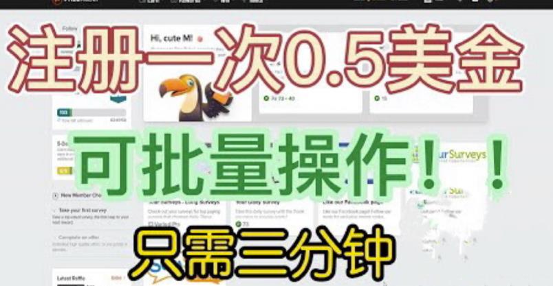 国外项目注册一次0.5美金，只需三分钟无脑操作，可批量同时放大操作，小白工作室福利【揭秘】-创业资源库