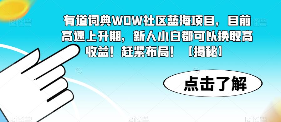 有道词典WOW社区蓝海项目，目前高速上升期，新人小白都可以换取高收益！赶紧布局！【揭秘】-创业资源库