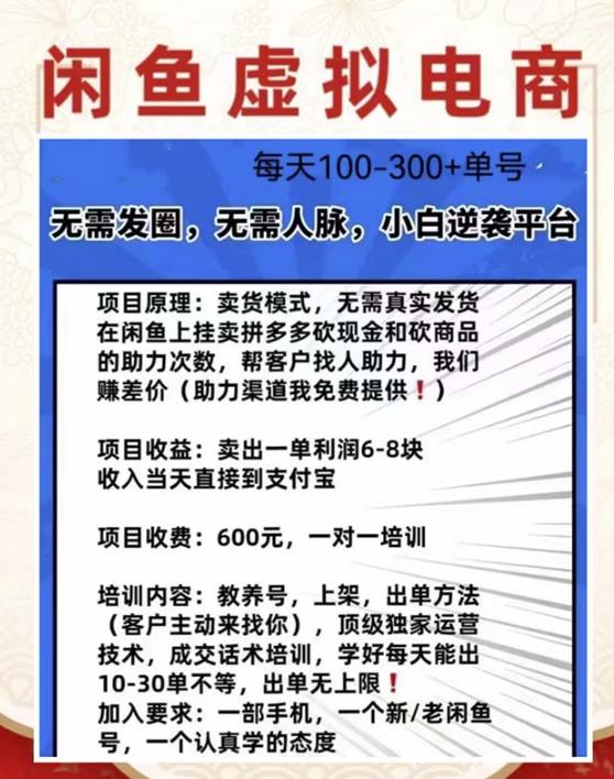 外边收费600多的闲鱼新玩法虚似电商之拼多多助力项目，单号100-300元-创业资源库