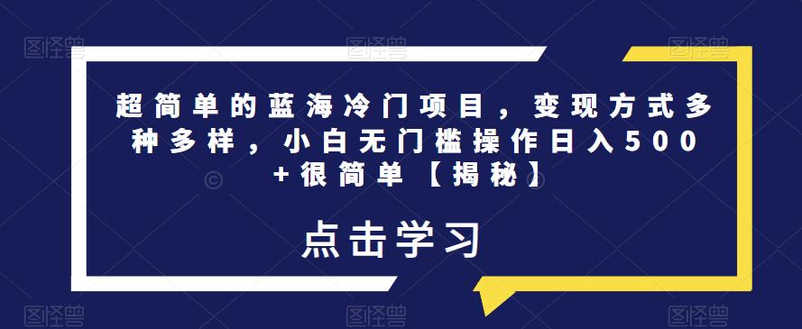 超简单的蓝海冷门项目，变现方式多种多样，小白无门槛操作日入500+很简单【揭秘】-创业资源库