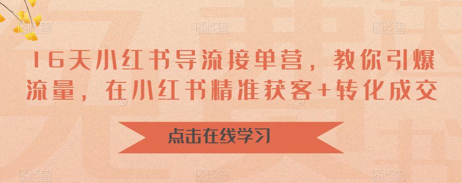 16天小红书导流接单营，教你引爆流量，在小红书精准获客+转化成交-创业资源库