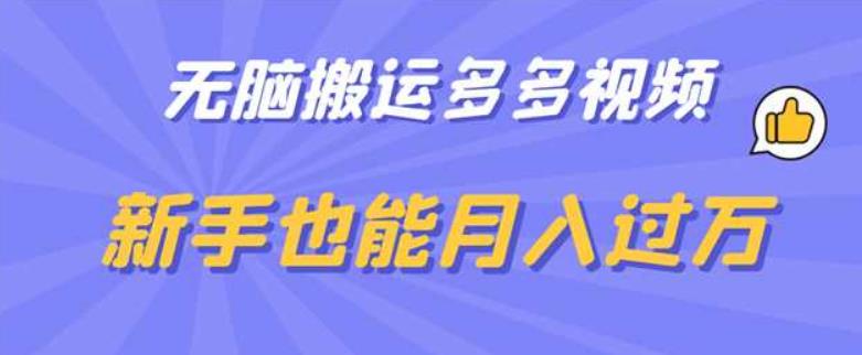 无脑搬运多多视频，新手也能月入过万【揭秘】-创业资源库