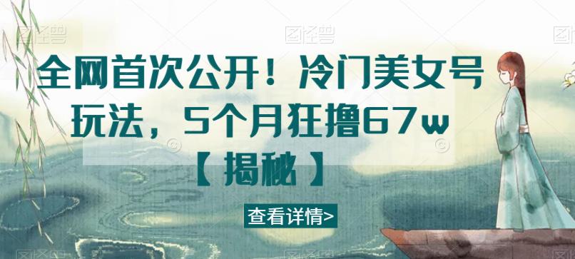 全网首次公开！冷门美女号玩法，5个月狂撸67w【揭秘】-创业资源库