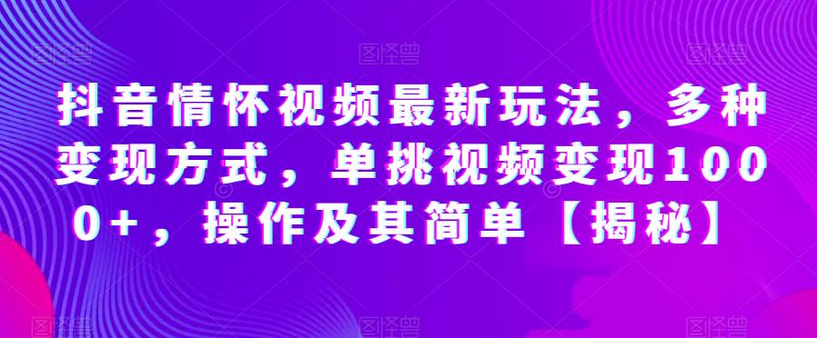 抖音情怀视频最新玩法，多种变现方式，单挑视频变现1000+，操作及其简单【揭秘】-创业资源库