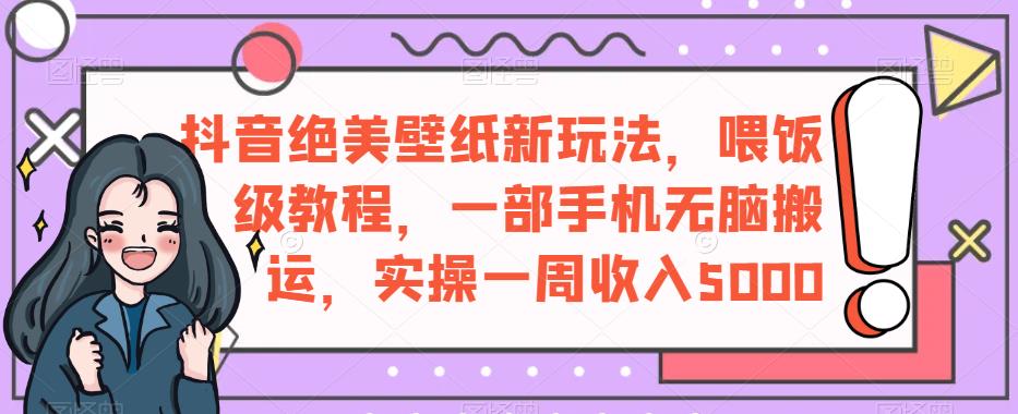 抖音绝美壁纸新玩法，喂饭级教程，一部手机无脑搬运，实操一周收入5000【揭秘】-创业资源库