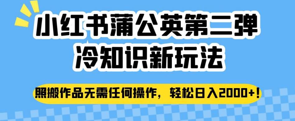 小红书蒲公英第二弹冷知识新玩法，照搬作品无需任何操作，轻松日入2000+【揭秘】-创业资源库