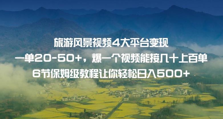 旅游风景视频4大平台变现单20-50+，爆一个视频能接几十上百单6节保姆级教程让你轻松日入500+-创业资源库
