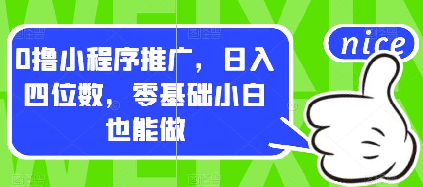0撸小程序推广，日入四位数，零基础小白也能做【揭秘】-创业资源库