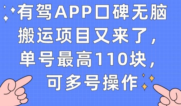 有驾APP口碑无脑搬运项目又来了，单号最高110块，可多号操作-创业资源库