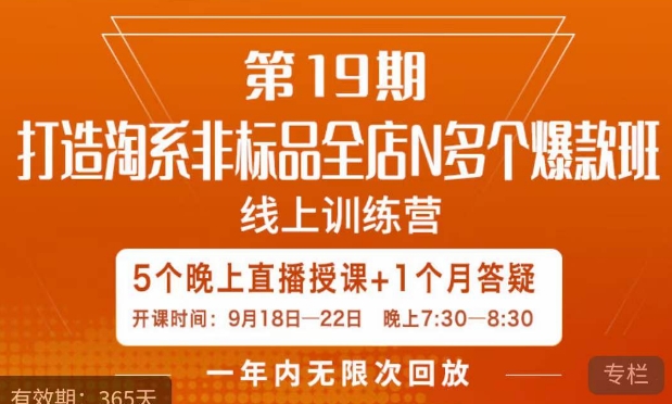 打造淘系非标全店N多个爆款线上课，​5天直播课-创业资源库