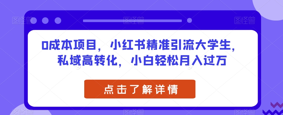 0成本项目，小红书精准引流大学生，私域高转化，小白轻松月入过万【揭秘】-创业资源库