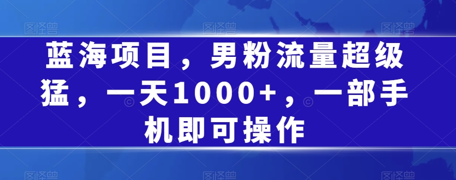 蓝海项目，男粉流量超级猛，一天1000+，一部手机即可操作【揭秘】-创业资源库