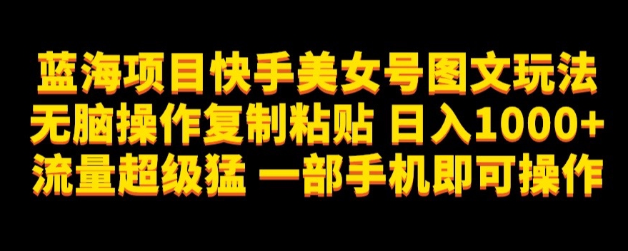 蓝海项目快手美女号图文玩法，无脑操作复制粘贴，日入1000+流量超级猛一部手机即可操作【揭秘】-创业资源库
