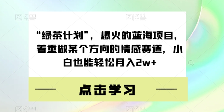 “绿茶计划”，爆火的蓝海项目，着重做某个方向的情感赛道，小白也能轻松月入2w+【揭秘】-创业资源库