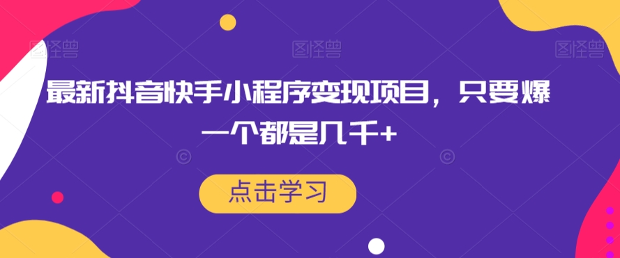 最新抖音快手小程序变现项目，只要爆一个都是几千+-创业资源库