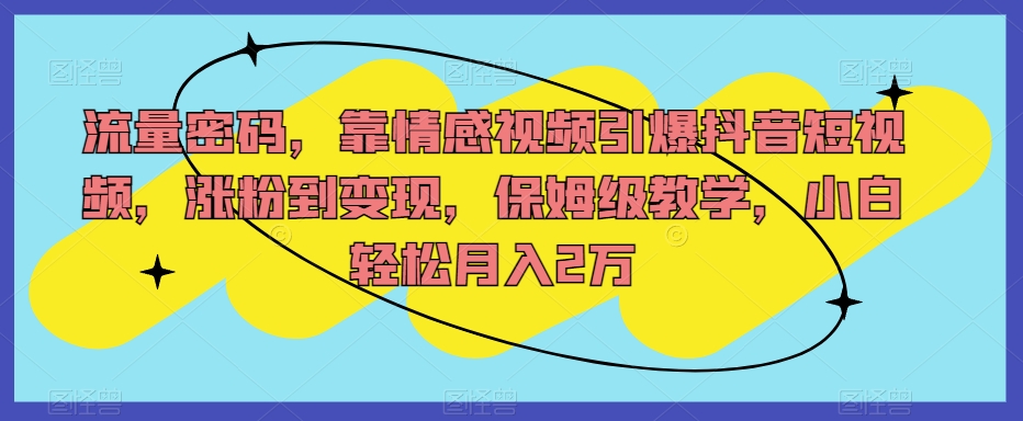 流量密码，靠情感视频引爆抖音短视频，涨粉到变现，保姆级教学，小白轻松月入2万【揭秘】-创业资源库
