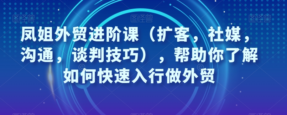 凤姐外贸进阶课（扩客，社媒，沟通，谈判技巧），帮助你了解如何快速入行做外贸-创业资源库