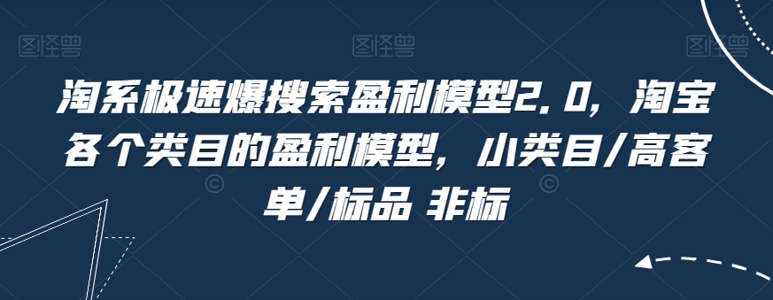 淘系极速爆搜索盈利模型2.0，淘宝各个类目的盈利模型，小类目/高客单/标品 非标-创业资源库