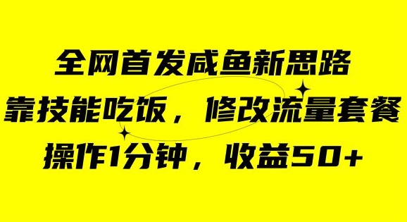 咸鱼冷门新玩法，靠“技能吃饭”，修改流量套餐，操作1分钟，收益50【揭秘】-创业资源库