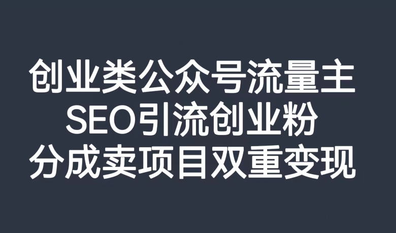 创业类公众号流量主，SEO引流创业粉，分成卖项目双重变现【揭秘】-创业资源库
